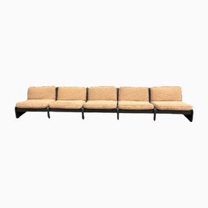 Italian Modular Wood & Fabric Five-Seater Sofa, 1970s, Set of 5