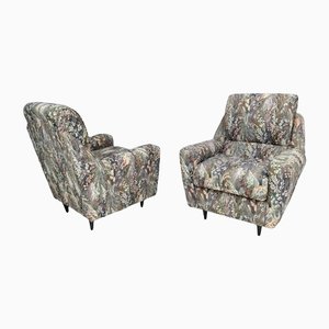 Mid-Century Patterned Fabric Armchairs, Italy, Set of 2