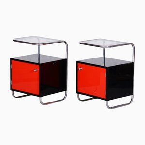 Black & Red Bedside Tables from Vichr A Spol, Czechia, 1930s, Set of 2