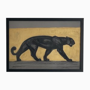 Jean Royers, Large Panthers, Charcoal on Paper, Framed, Set of 2