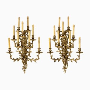 Large 19th Century French Gilt Bronze Wall Light Sconces, Set of 2