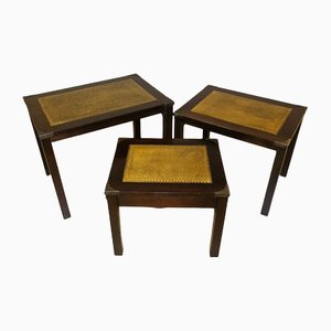 Mahogany & Leather Top Nest of Tables from Bevan Funnell, Set of 3