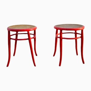 Antique Low Stools Painted in Red, Set of 2