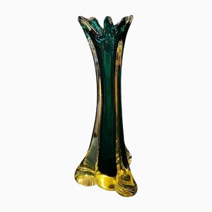 Vase Moderniste en Verre de Murano Vert et Jaune, 1970s