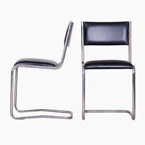 Bauhaus Stühle aus schwarzem Leder, 1930er, 2er Set