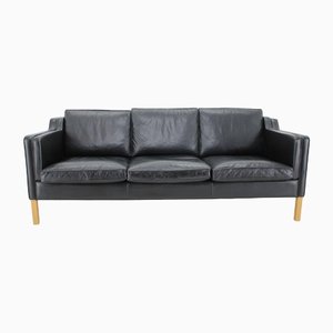 Black Leather Three Seater Sofa from Stouby, Denmark, 1970s