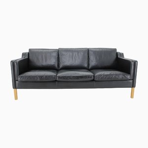 Schwarzes 3-Sitzer Ledersofa von Stouby, Dänemark, 1970er