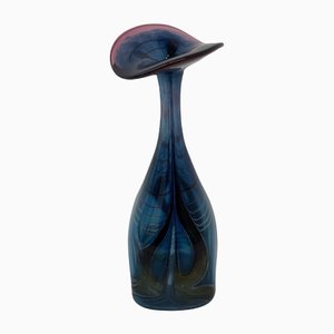 Vase en Verre Bleu Soufflé à la Main, 1990s