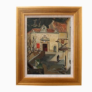 Yves Brayer, Il municipio di Les Baux-De-Provence, 1946, olio su tela, con cornice