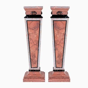 Early 20th Century French Pink Marble Pedestal Plinths, Set of 2