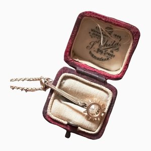 Collana vintage in oro con perla e diamante a taglio antico, anni '50