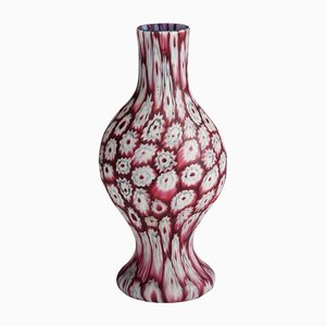 Early 20th Century Millefiori Murrine Vase in Red and White Murano from Fratelli Toso