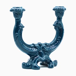 Bougeoir Baroque # 2 en Bleu de Renaissance Ceramics