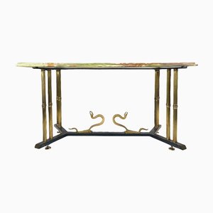 Milanese Egyptian Revival Bronze and Blackened Bronze Coffee Table with Pakistani Onyx Top, 1950s