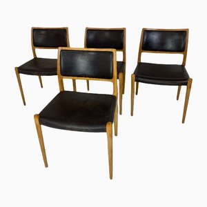 Chaises de Salle à Manger Mid-Century Vintage en Chêne et Cuir par Niels Otto Møller pour Jl Møllers, Set de 4