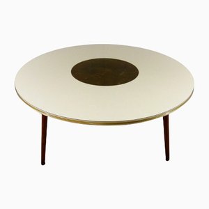 Large Round Coffee Table with Brass Center, 1950s