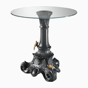 Baroque Coffee Table with Glass Top and Magnetic Parrots in Gray from Rebirth Ceramics