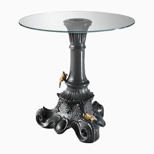 Table Basse Baroque avec Plateau en Verre et Perroquets Magnétiques en Gris de Renaissance Ceramics