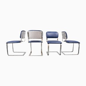 Vintage Stühle aus blauem Öko-Leder & verchromtem Metall, 1970er, 4er Set