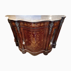 Baroque Italian Rococo Style Louis XV Rosewood Belief with Bronze Friezes and Pearl Marble Top