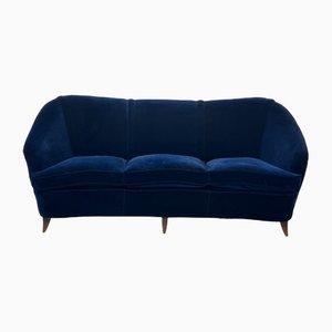 Blaues italienisches Mid-Century Drei-Sitzer Sofa aus Samt von Gio Ponti für Casa e Giardino