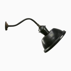 Vintage French Industrial Black Enamel Cast Iron Wall Light