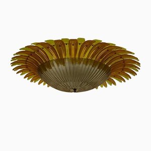 Gelbe Mid-Century Murano Glas Deckenlampe, 1980