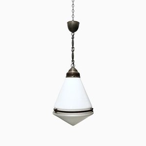 Vintage Antique Industrial Conical Opaline Milk Glass Ceiling Pendant Light by Peter Behrens for Aeg