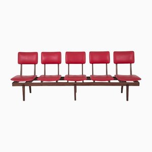 5-Seater Wooden Bench with Seats and Backs Covered in Red Sky by Augusto Bozzi
