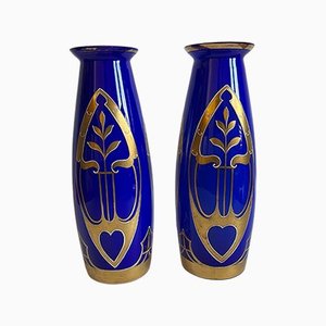 Art Deco Hand Painted Glass Vase, 1930s, Set of 2