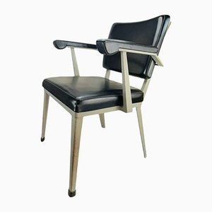 Mid-Century Gepolsterter Stuhl aus Metall & Schwarzem Himmel