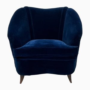 Mid-Century Italian Blue Velvet Armchair by Gio Ponti for Casa e Giardino