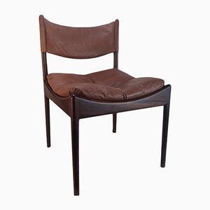 Danish Rosewood Brown Leather Dining Chairs by Kristian Solmer Vedel, 1963, Set of 4