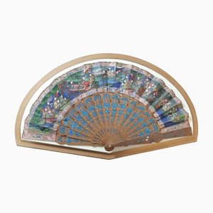 19th Century Chinese Hand Painted Sandalo Wook and Papyrus Fan the Thousand Faces