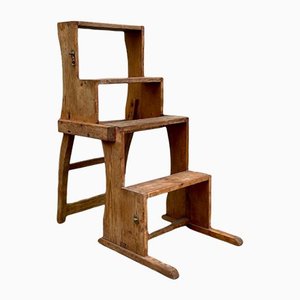 Chaise d'Escalier de Bibliothèque Scandinave Antique en Pin