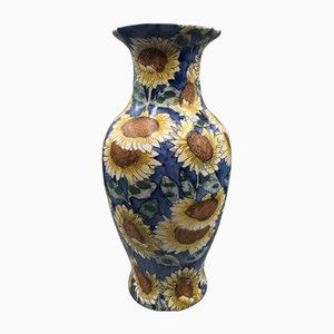 Jarrón Mid-Century de porcelana con girasoles en flor