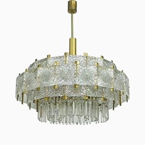 Mid-Century Glass and Brass Chandelier by Kamenicky Senov