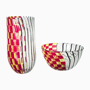 Handgefertigte Vase und Schale aus Muranoglas von Angelo Ballarin, 2er Set