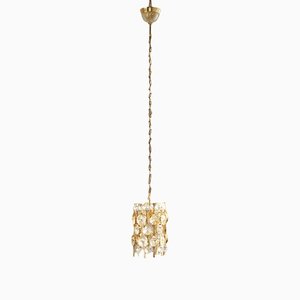 Lampada da soffitto Hollywood Regency in ottone e cristallo di Palwa