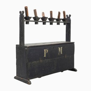 Large Spanish Hachero Traditional Stained Wood Candleholder, 1890s