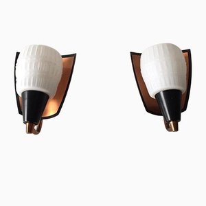 German Black Opal Glass Copper Coloured Metal Body Sconces from Kaiser Leuchten, 1970s, Set of 2