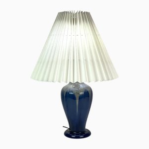 Blue Glaze Ceramic & Paper Shade Table Lamp by Michael Andersen