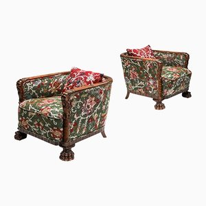 Chippendale Style Armchairs with Claw Feet and Pierre Frey Jacquard, Set of 2