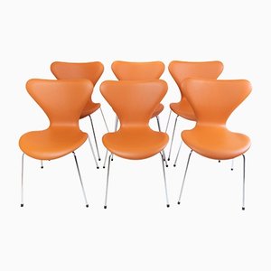 Sillas modelo 3107 de Arne Jacobsen para Fritz Hansen. Juego de 6