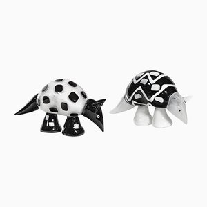 Going to South Black and White Glass Armadillos by Irene Rezzonico, Set of 2