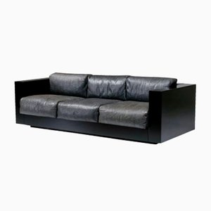 Canapé Saratoga en Cuir Gris Éléphant par Vignelli pour Poltronova, Italie, 1964