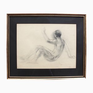 Guillaume Dulac, Study of Male Nude, 1920s, Pencil & Charcoal on Paper, Framed