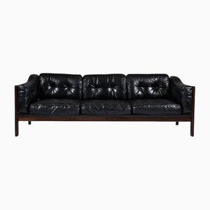 Mid-Century Scandinavian Black Leather & Rosewood Monte Carlo Sofa, 1965