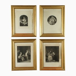 Figurative Scenes, 19th Century, Engravings, Framed, Set of 4