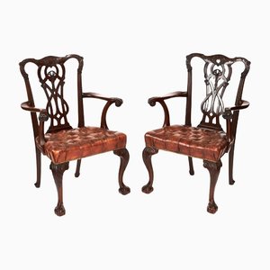 19th Century Chippendale Style Mahogany Desk Chairs, Set of 2